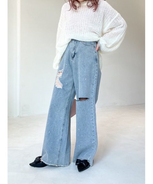 JUMELLE（ジュメロ）の「【盛れる！3サイズ】clash bijou denim pants（デニムパンツ・レディース・ブラック/ブルー・SMALL/MEDIUM/LARGE）」の21枚目の写真
