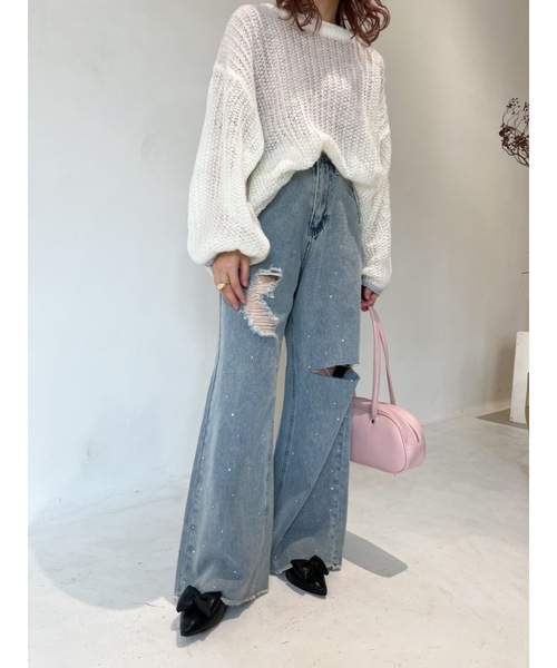 JUMELLE（ジュメロ）の「【盛れる！3サイズ】clash bijou denim pants（デニムパンツ・レディース・ブラック/ブルー・SMALL/MEDIUM/LARGE）」の22枚目の写真