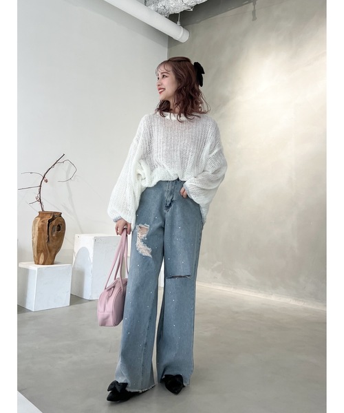 JUMELLE(ジュメロ)の「【盛れる!3サイズ】clash bijou denim pants(デニムパンツ・レディース・ブラック/ブルー・SMALL/MEDIUM/LARGE)」の21枚目の写真