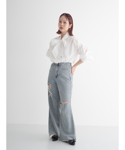 ジュメロ clash bijou denim pants ブルー jumelle（ジュメロ）の「clash bijou denim pants（デニムパンツ