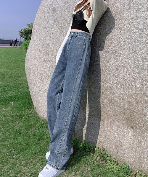 Miniministore(ミニミニストア)の「ストレートデニムパンツ ハイウエスト美脚(デニムパンツ・レディース・サックスブルー/インディゴブルー・L/S/XL/M)」の3枚目の写真