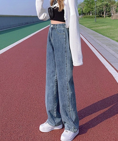 Miniministore(ミニミニストア)の「ストレートデニムパンツ ハイウエスト美脚(デニムパンツ・レディース・サックスブルー/インディゴブルー・L/S/XL/M)」の4枚目の写真
