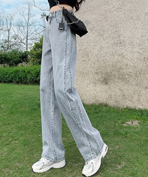 Miniministore(ミニミニストア)の「ストレートデニムパンツ ハイウエスト美脚(デニムパンツ・レディース・サックスブルー/インディゴブルー・L/S/XL/M)」の6枚目の写真