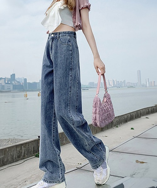 Miniministore(ミニミニストア)の「ストレートデニムパンツ ハイウエスト美脚(デニムパンツ・レディース・サックスブルー/インディゴブルー・L/S/XL/M)」の8枚目の写真
