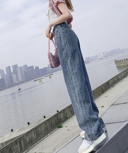 Miniministore(ミニミニストア)の「ストレートデニムパンツ ハイウエスト美脚(デニムパンツ・レディース・サックスブルー/インディゴブルー・L/S/XL/M)」の9枚目の写真