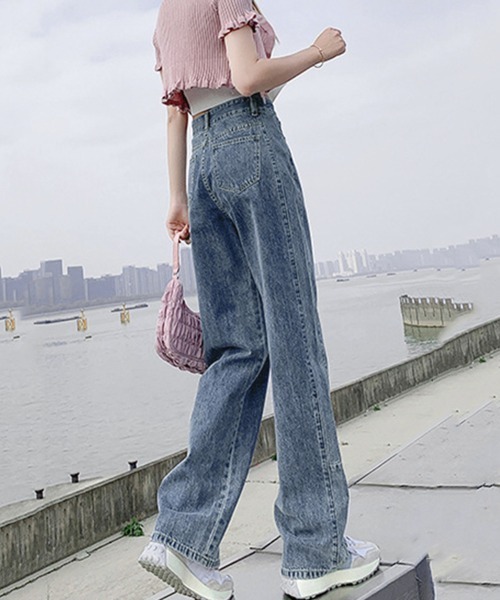 Miniministore(ミニミニストア)の「ストレートデニムパンツ ハイウエスト美脚(デニムパンツ・レディース・サックスブルー/インディゴブルー・L/S/XL/M)」の10枚目の写真