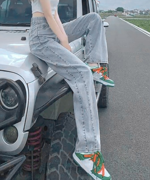 Miniministore(ミニミニストア)の「ストレートデニムパンツ ハイウエスト美脚(デニムパンツ・レディース・サックスブルー/インディゴブルー・L/S/XL/M)」の12枚目の写真