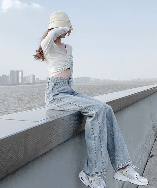 Miniministore(ミニミニストア)の「ストレートデニムパンツ ハイウエスト美脚(デニムパンツ・レディース・サックスブルー/インディゴブルー・L/S/XL/M)」の13枚目の写真