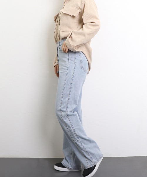 Miniministore(ミニミニストア)の「ストレートデニムパンツ ハイウエスト美脚(デニムパンツ・レディース・サックスブルー/インディゴブルー・L/S/XL/M)」の15枚目の写真