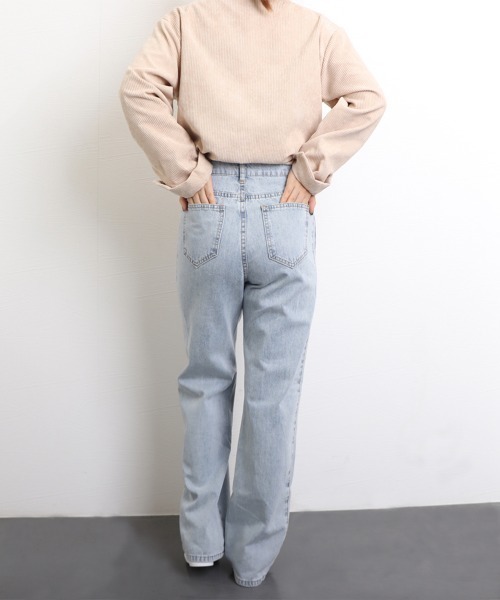 Miniministore(ミニミニストア)の「ストレートデニムパンツ ハイウエスト美脚(デニムパンツ・レディース・サックスブルー/インディゴブルー・L/S/XL/M)」の16枚目の写真