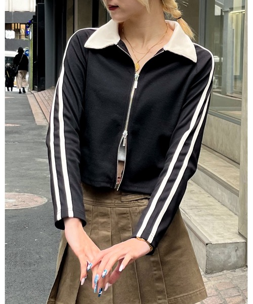 3.3 Field Trip (3.3フィールドトリップ)の「3.3 Field Trip/ラインZIP 2100061(Tシャツ/カットソー・レディース・ブラック/アイボリー・FREE)」の2枚目の写真