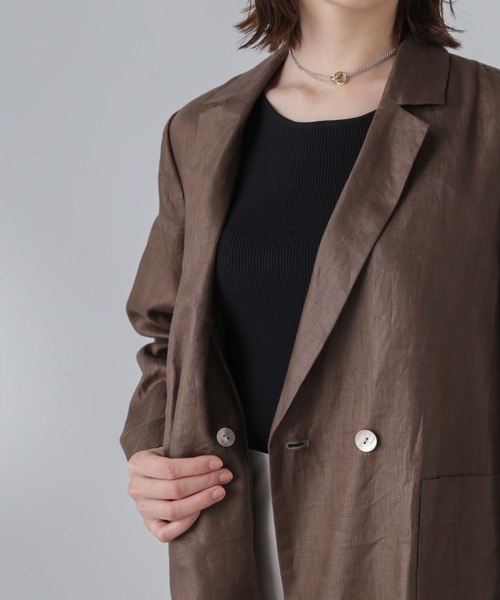 NANO universe（ナノユニバース）の「リネンシアージャケット(セットアップ可)（テーラードジャケット・レディース・オフホワイト/ブラウン/イエロー・S/M）」の11枚目の写真