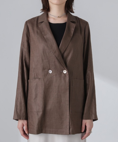 NANO universe（ナノユニバース）の「リネンシアージャケット(セットアップ可)（テーラードジャケット・レディース・オフホワイト/ブラウン/イエロー・S/M）」の4枚目の写真
