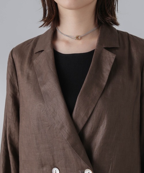 NANO universe（ナノユニバース）の「リネンシアージャケット(セットアップ可)（テーラードジャケット・レディース・オフホワイト/ブラウン/イエロー・S/M）」の7枚目の写真