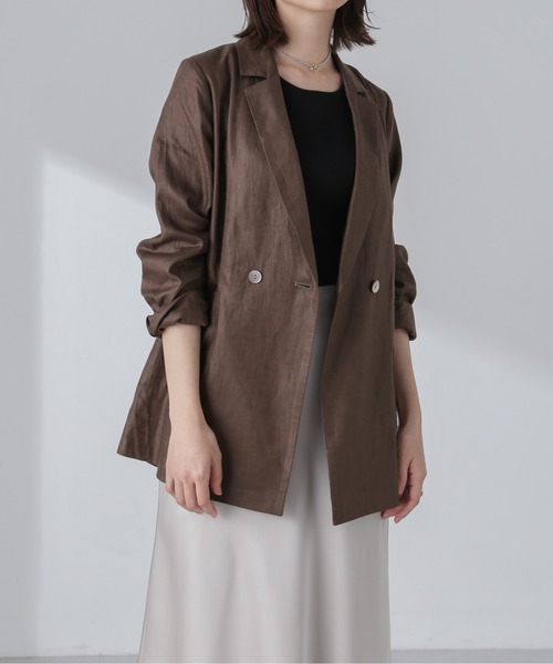 NANO universe（ナノユニバース）の「リネンシアージャケット(セットアップ可)（テーラードジャケット・レディース・オフホワイト/ブラウン/イエロー・S/M）」の16枚目の写真