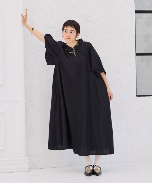 レーヨンバルーンスリーブワンピース（ワンピース）｜manana suerte