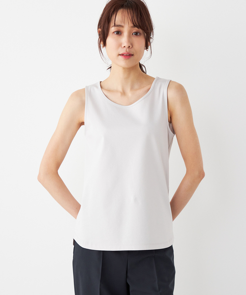A/C DESIGN BY ALPHA CUBIC(エーシーデザインバイアルファキュービック)の「【接触冷感】スムースタンクトップ(Tシャツ/カットソー・レディース・ブラック/ライトグレー/オフホワイト・M/L/LL)」の6枚目の写真