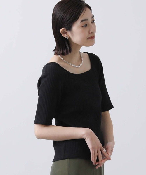 CLOCHE（クロシェ）の「カップ付きスクエアテレコカットソー（Tシャツ/カットソー・レディース・ブラック/オフホワイト・FREE）」の16枚目の写真