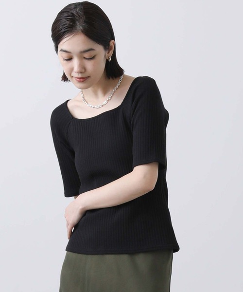 CLOCHE（クロシェ）の「カップ付きスクエアテレコカットソー（Tシャツ/カットソー・レディース・ブラック/オフホワイト・FREE）」の18枚目の写真