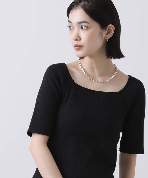 CLOCHE（クロシェ）の「カップ付きスクエアテレコカットソー（Tシャツ/カットソー・レディース・ブラック/オフホワイト・FREE）」の19枚目の写真