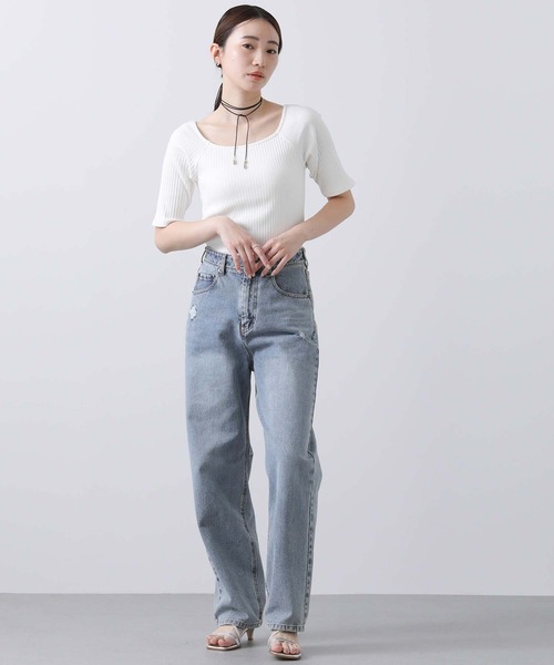 CLOCHE（クロシェ）の「カップ付きスクエアテレコカットソー（Tシャツ/カットソー・レディース・ブラック/オフホワイト・FREE）」の3枚目の写真