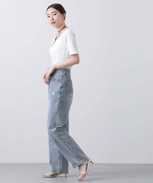 CLOCHE（クロシェ）の「カップ付きスクエアテレコカットソー（Tシャツ/カットソー・レディース・ブラック/オフホワイト・FREE）」の4枚目の写真