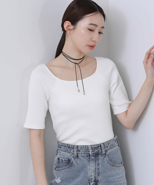 CLOCHE（クロシェ）の「カップ付きスクエアテレコカットソー（Tシャツ/カットソー・レディース・ブラック/オフホワイト・FREE）」の9枚目の写真