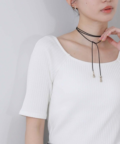 CLOCHE（クロシェ）の「カップ付きスクエアテレコカットソー（Tシャツ/カットソー・レディース・ブラック/オフホワイト・FREE）」の10枚目の写真