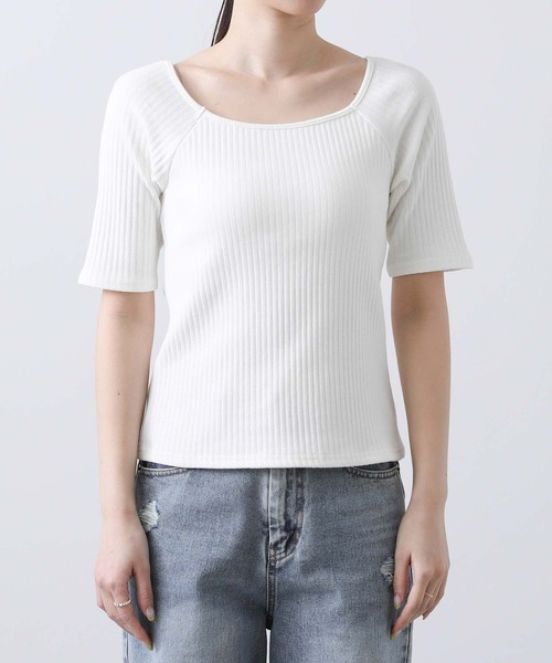 CLOCHE（クロシェ）の「カップ付きスクエアテレコカットソー（Tシャツ/カットソー・レディース・ブラック/オフホワイト・FREE）」の20枚目の写真