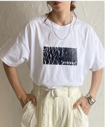 オーバーサイズヴィンテージロゴ半袖メタリック箔プリントTシャツ