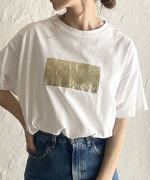 オーバーサイズヴィンテージロゴ半袖メタリック箔プリントTシャツ