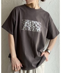 オーバーサイズヴィンテージロゴ半袖メタリック箔プリントTシャツ