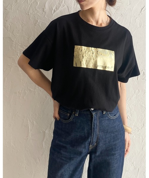 She's Closet（シーズクローゼット）の「オーバーサイズヴィンテージロゴ半袖メタリック箔プリントTシャツ（Tシャツ/カットソー・レディース・ブラック×シルバー/ブラック×ゴールド/ホワイト×シルバー/ホワイト×ゴールド/ホワイト×ブラック/ピンク/ホワイト系その他/グレー系その他/ホワイト系その他2/ホワイト系その他3/グレー系その他2/グレー系その他3・FREE）」の18枚目の写真
