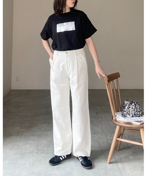 ヴィンテージデザイン スプレープリント 半袖Tシャツ / オーバーサイズ セール】オーバーサイズロゴフォトプリント半袖メタリック箔
