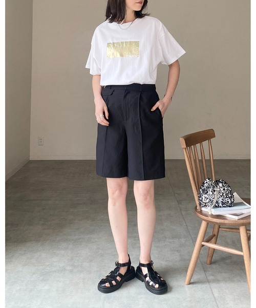セール】部分刺しゅうロゴTシャツ/綿天竺OE /箔プリント（T