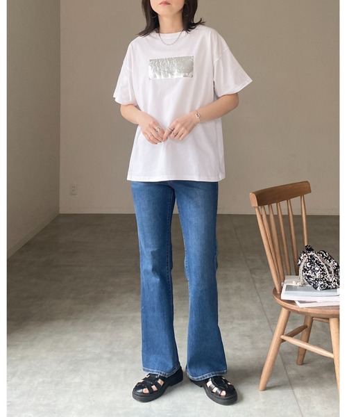 ブローディア BRODIAEA 箔プリント 半袖Tシャツ カットソープルオーバー【日本製】 （サックスブルー） ブローディア BRODIAEA 箔プリント 半袖Tシャツ カットソープル