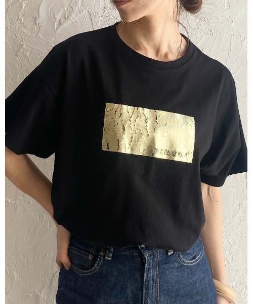 【SALEさん専用】　[SET]箔プリントBIGTシャツ+レイヤードデニム SET]箔プリントBIGTシャツ+レイヤードデニム裾フレアパンツ(2set