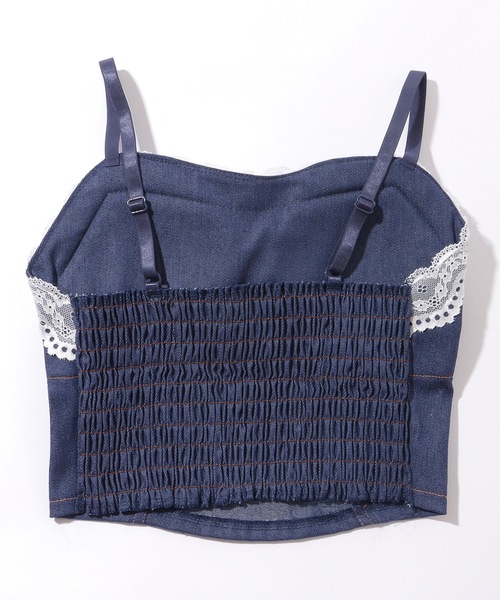 Lace Ladies(レースレディース)の「フラワーレース バックシャーリング コンパクト デニム キャミソール(キャミソール・レディース・ライトブルー/ブラック/ネイビー・FREE)」の9枚目の写真