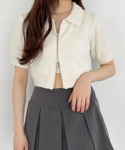 Heather（ヘザー）の「WZIPショートカーディガン（半袖）　118678（カーディガン/ボレロ・レディース・ピンク/グレー/オフホワイト・FREE）」の5枚目の写真