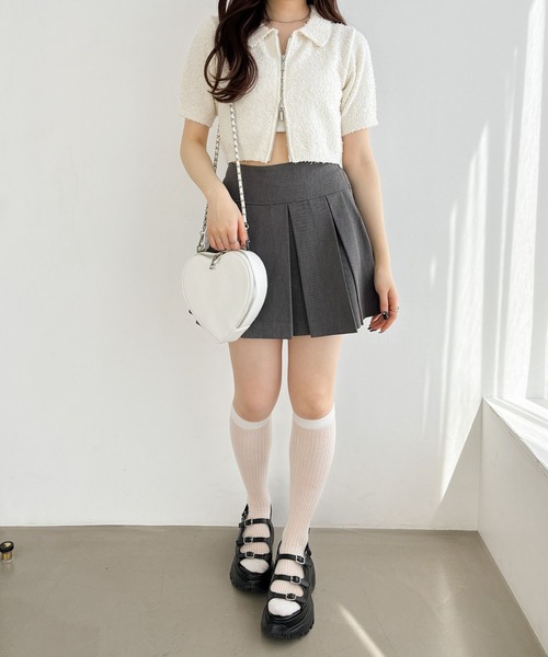 Heather（ヘザー）の「WZIPショートカーディガン（半袖）　118678（カーディガン/ボレロ・レディース・ピンク/グレー/オフホワイト・FREE）」の6枚目の写真