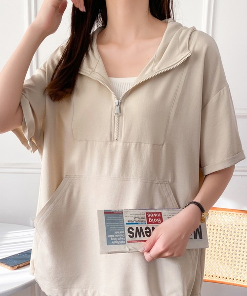 ABITOKYO（アビトーキョー）の「ドロストハーフジップ半袖パーカー