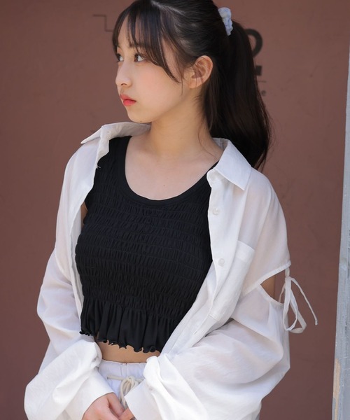 repipi armario（レピピ アルマリオ）の「シャーリングタンクトップ（タンクトップ・キッズ・ホワイト/ピンク/ブラック/ブルー・MEDIUM/LARGE/SMALL）」の2枚目の写真