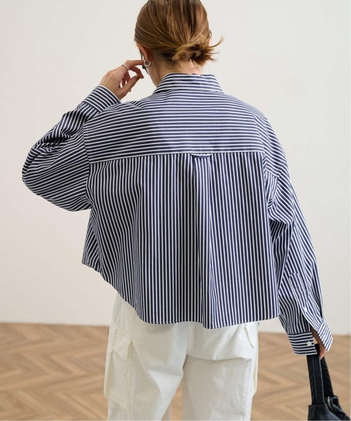 FRAMeWORK 2024SS 100/2 ストライプショートシャツ ネイビー FRAMeWORK（フレームワーク） シャツ ブラウス 100/2ストライプ