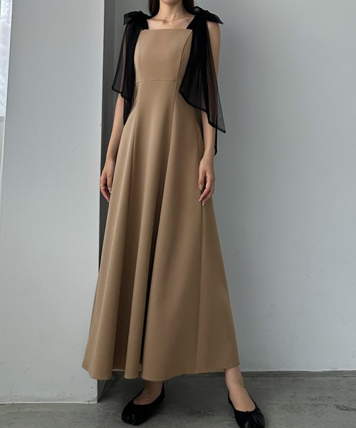 チュールカシュリボンキャミワンピース スタッフプロデュース】チュールカシュリボンキャミワンピース