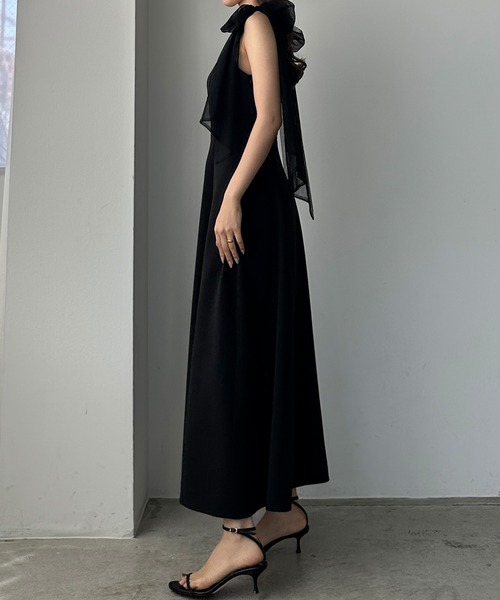 チュールカシュリボンキャミワンピース ジュノア JUNOAH 前リボンチュールレイヤードキャミワンピース