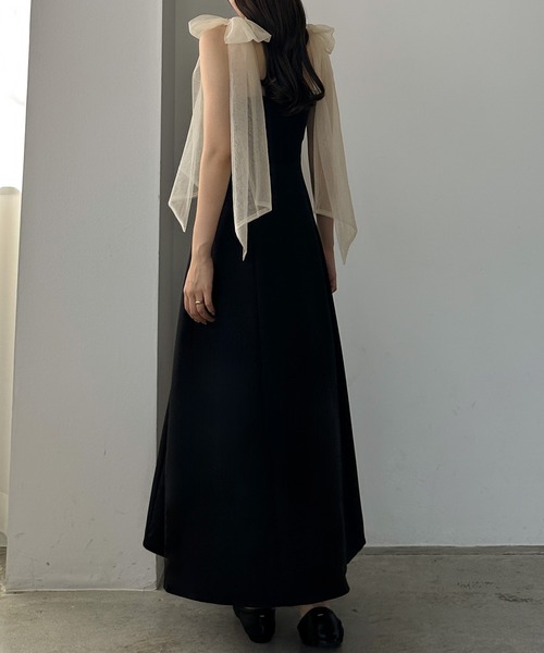 Louere（ルエレ）の「【選べる】チュールリボンキャミワンピース（セミフレア／Iライン）[高身長サイズMT/低身長サイズS有り/女神ワンピ]（ワンピース・レディース・ホワイト系その他/ホワイト系その他2/ブラック系その他/ブラック系その他2/ブラック系その他3/ブラック系その他4/ブラウン系その他2/ブラウン系その他/ベージュ系その他/ベージュ系その他2・LARGE/MEDIUM/SMALL/MT/X-LARGE）」の15枚目の写真