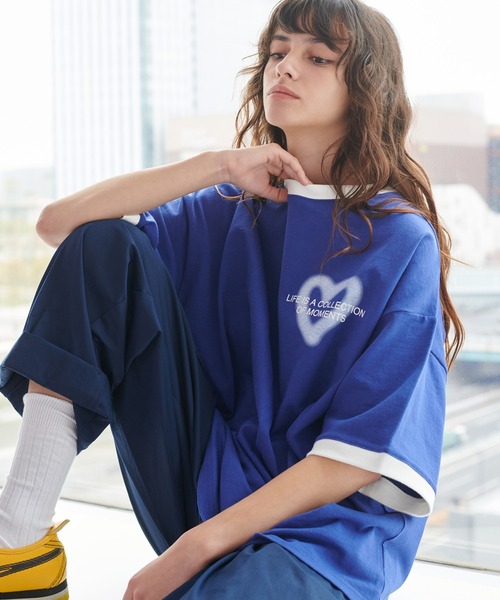 ONCILY（オンシェリー）の「HEART LOGO RINGER T-SHIRT / ハートロゴリンガーTシャツ（Tシャツ/カットソー・メンズ・レッド/ネイビー/ブラック/ブルー・SMALL/MEDIUM/LARGE）」の2枚目の写真