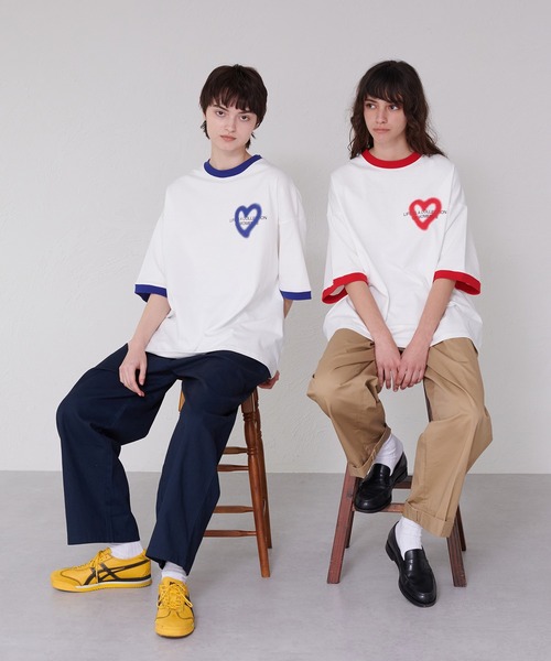 ONCILY（オンシェリー）の「HEART LOGO RINGER T-SHIRT / ハートロゴリンガーTシャツ（Tシャツ/カットソー・メンズ・レッド/ネイビー/ブラック/ブルー・SMALL/MEDIUM/LARGE）」の10枚目の写真