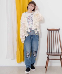 スカラー 141680 かぎ針風ニット ショート丈カーディガン ScoLar（スカラー）の「141680：かぎ針風ニット ショート丈