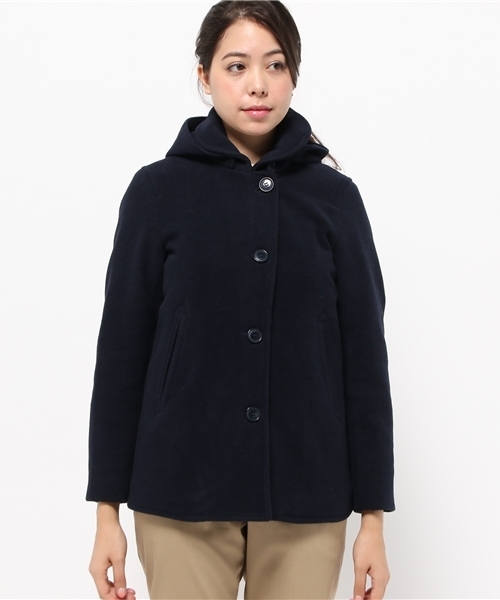 SEVENDAYS=SUNDAY（セブンデイズサンデイ）の「メルトン　フード付シングルＰコート（ピーコート・レディース・キャメル/ネイビー/レッド・LARGE/MEDIUM）」の4枚目の写真